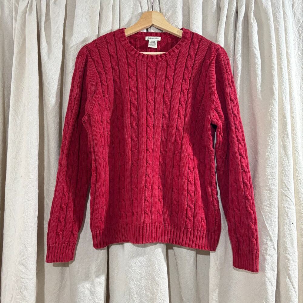 St. John's Bay Cable Knit Crewneck Sweater Vibrant Red Medium Preppy Classic